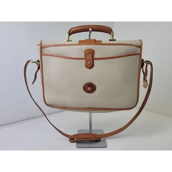 VTG Dooney & Bourke Large Equestrian Flap Bag Briefcase in Bone & British Tan - Picture 6 of 11